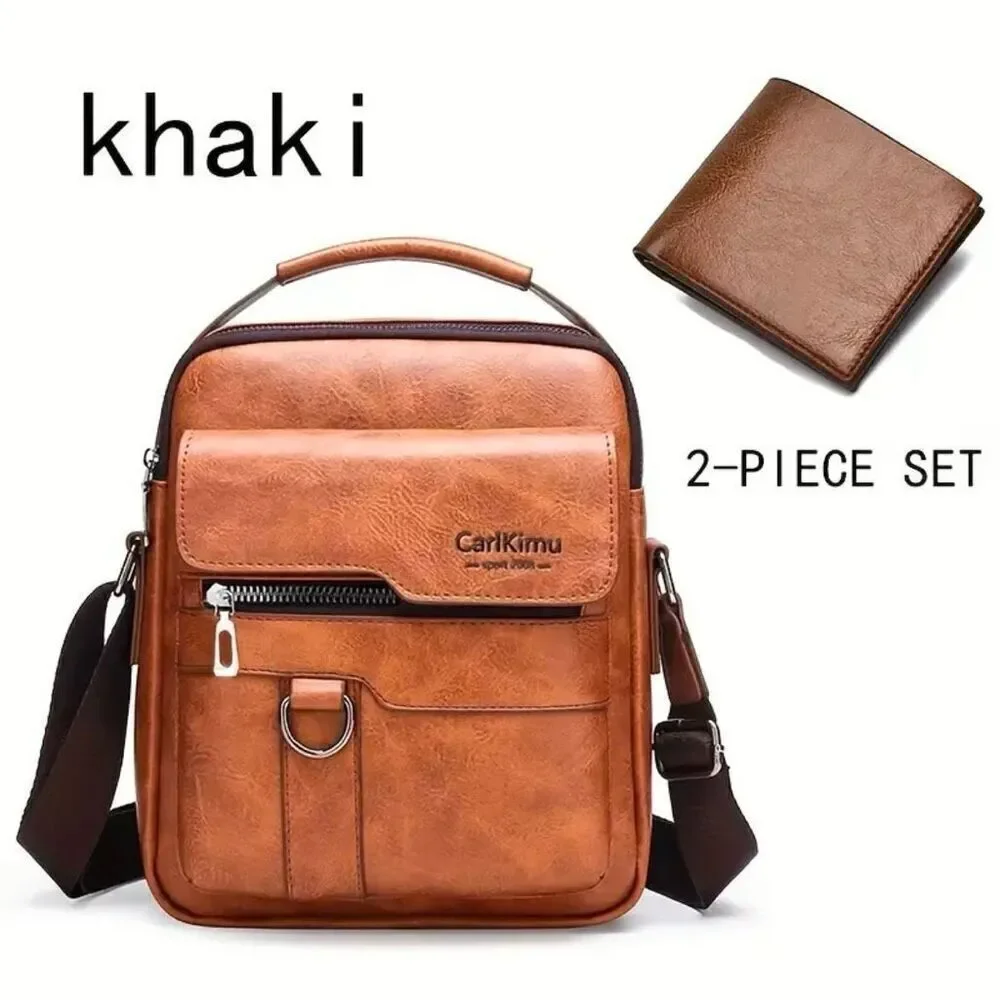NWT 2 Pc Carlkimu Bag & Wallet Set Vintage Tan Camel Shoulder Multi-Pocket Bag